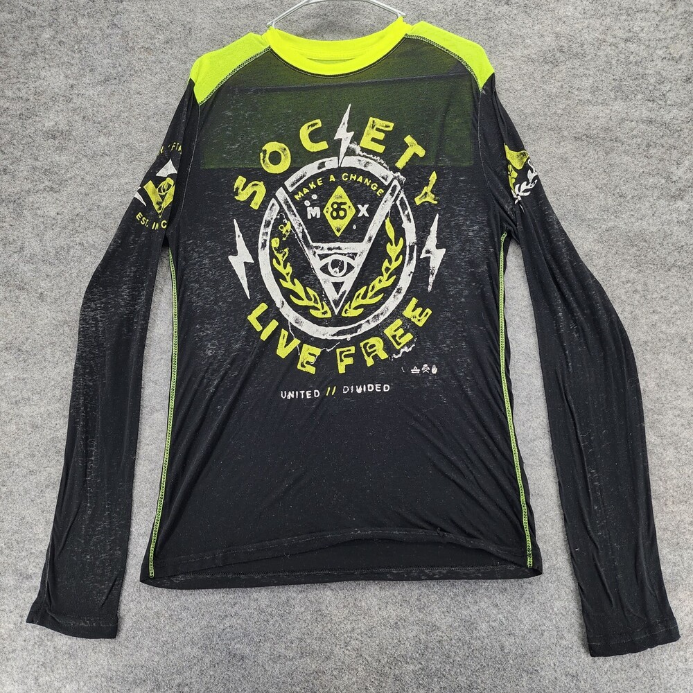 Buckle Society Shirt Mens Small Long Sleeve Black Yellow